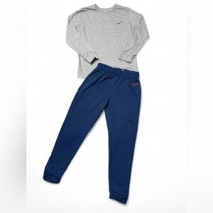 Reebok Kids' Blue Joggers Red Logo with grey shirt bundle.
